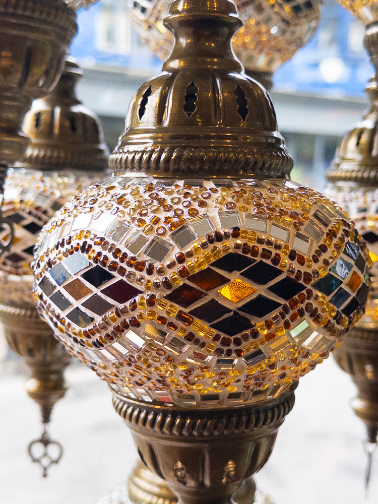 Turkish Amber Kilim Seven Lamp Mosaic Chandelier